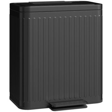 Homcom 40l Dual Compartment Rubbish Bin, With Soft-close Lid - Black