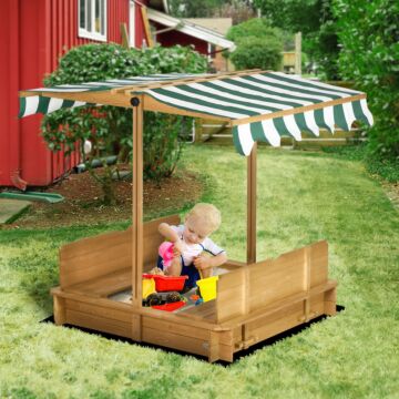 Outsunny Wooden Sandpit With Adjustable Canopy Light Brown