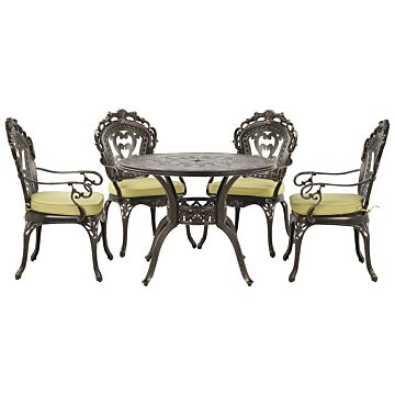 Garden Dining Set Brown Aluminium Outdoor Round Table 4 Chairs Vintage Beliani