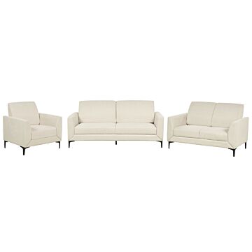 Sofa Set Beige Polyester Fabric Upholstery 3 + 2 + 1 Seater Loveseat Couch Armchair Living Room Furniture Beliani