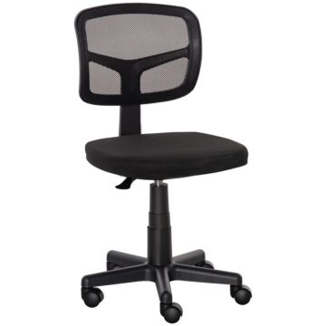 Vinsetto Small Office Chair Without Arms, Ergonomic Swivel Mesh Desk Chair With Curved Back And Wheels, Height Adjustable, For Home Vanity Computer Dressing Table Study Bedroom, Holds Up To 120 Kg