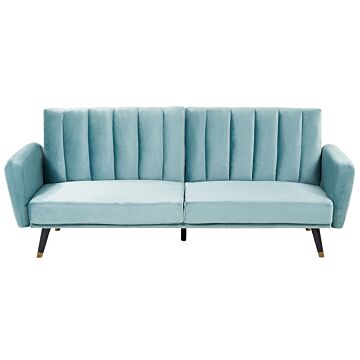 Sofa Bed Light Blue Sleeper Convertible Velvet Upholstery Elegant Glam Modern Living Room Bedroom Beliani
