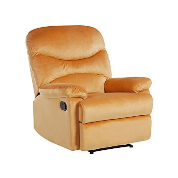 Recliner Chair Yellow Velvet Upholstery Push-back Manually Adjustable Back And Footrest Retro Design Armchair Beliani