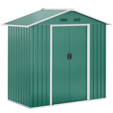 Outsunny 6.5ft X 3.5ft Metal Garden Storage Shed For Outdoor Tool Storage With Double Sliding Doors And 4 Vents, Green