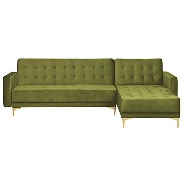 Corner Sofa Bed Green Velvet Tufted Fabric Modern L-shaped Modular 4 Seater Left Hand Chaise Longue Beliani