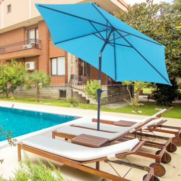 Outsunny 2.7m Patio Tilt Umbrella Sun Parasol Outdoor Garden Sun Shade Aluminium Frame With Crank（blue）