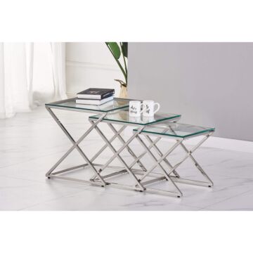 Osaka Nest Of Tables Clear Glass & Silver Frame