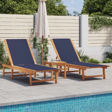 Vidaxl Sun Loungers 2 Pcs With Table Blue Solid Wood Acacia And Textilene