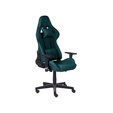 Gaming Chair Green Fabric Swivel Adjustable Armrests And Height Footrest Modern Beliani