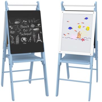 Aiyaplay Art Easel For Kids With Paper Roll, Height Adjustable Double-sided Kids Whiteboard Chalkboard, 3 In 1 Easel For Toddlers, For Ages 3-6 Years - Blue