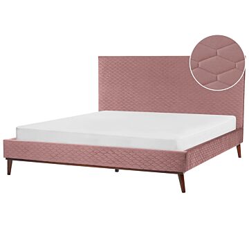 Eu Super King Size Pink Velvet Fabric 6ft Upholstered Frame Headboard Honeycomb Quilted Modern Design Beliani