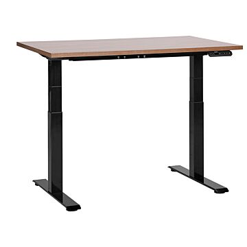 Electrically Adjustable Desk Dark Wood Tabletop Black Steel Frame 120 X 72 Cm Sit And Stand Square Feet Modern Design Beliani