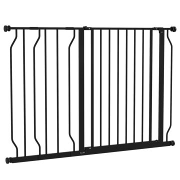 Pawhut Expandable Dog Gate With Door Pressure,75-115cm Doorway Pet Barrier Fence For Hallways, Staircases, Black