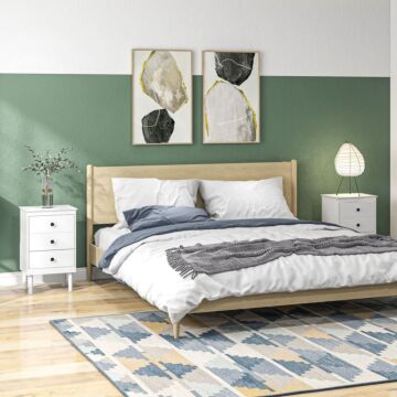 Homcom Bedside Table Set Of 2, Modern Sofa Side Table With 3 Drawers, Nightstand, 40x30x64cm, White