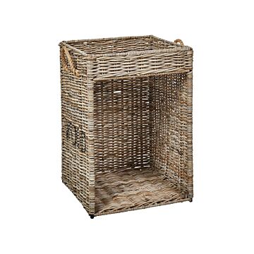 Side Table Natural Rattan With Tray Top Metal Frame Rope Handles Handmade With Additional Space Boho Style Living Room Bedroom Beliani