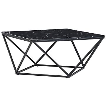 Coffee Table Black Tabletop Metal Base Manufactured Wood Marble Finish Glamorous Design Beliani