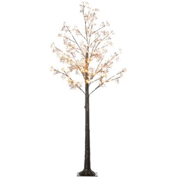 Homcom 6ft Artificial Gypsophila Blossom Tree Light With 96 Warm White Led Light, Baby Breath Flowers For Home Party Wedding, Indoor And Outdoor Use