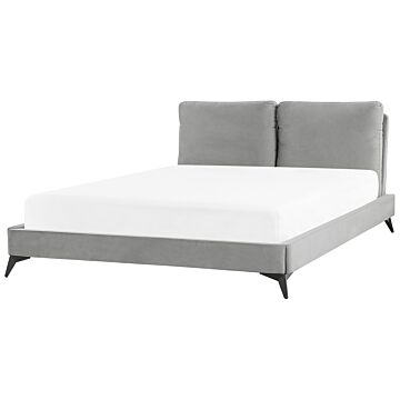 Eu King Size Bed Grey Velvet Upholstery 5ft3 Slatted Base With Thick Padded Headboard With Cushions Beliani