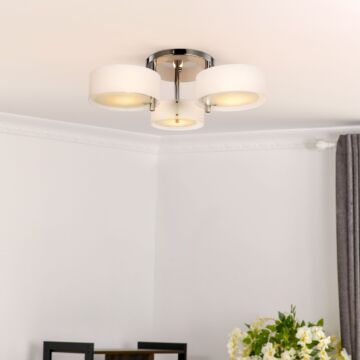 Homcom Acrylic Lamp Indoor 3 Light Pendant Chandelier Flush Mount Office W/ Chrome Finish