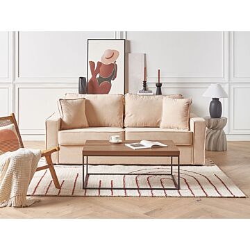 3 Seater Sofa Beige Jumbo Cord Upholstered Cushioned Back Track Arms With Throw Pillows Wide Seat Beliani