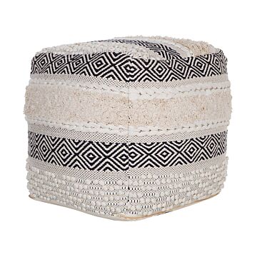 Pouffe Beige Cotton Black Geometric Pattern Boho Style Beliani