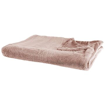 Blanket Pink Polyester Fabric 200 X 220 Cm Living Room Throw Fluffy Fur Decoration Modern Design Beliani