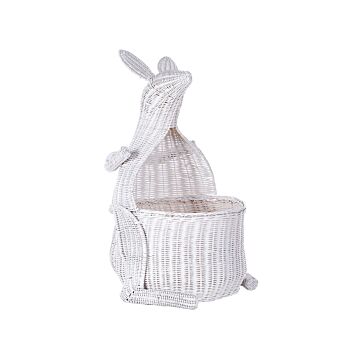 Wicker Kangaroo Basket White Rattan Woven Toy Hamper Child's Room Accessory Beliani