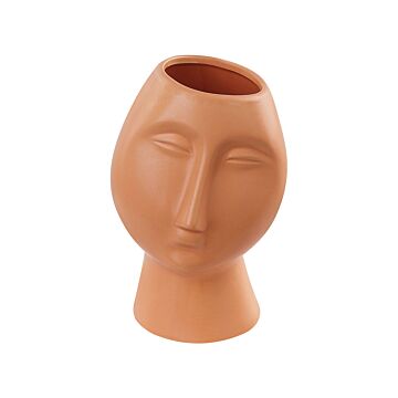 Flower Vase Orange Porcelain 24 Cm Decorative Table Accessory Face Shape Minimalist Beliani