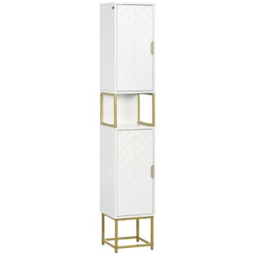 Kleankin Narrow Bathroom Storage Cabinet, Freestanding Tallboy Storage Unit Floor Cabinet Slim Corner Organizer W/adjustable Shelf Steel Base, White