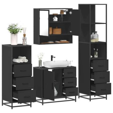 Vidaxl 4 Piece Bathroom Furniture Set Black Engineered Wood