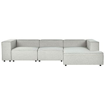 Modular Left Hand Sofa Grey Linen 3 Seater Sectional Corner Sofa With Black Legs Modern Living Room Beliani