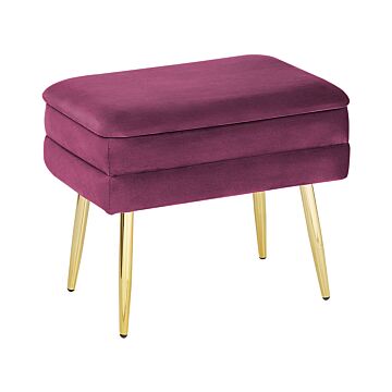 Bedroom Storage Bench Burgundy Red Polyester Velvet Upholstery Golden Legs Glam Design Solid Colour Living Room Furniture Beliani