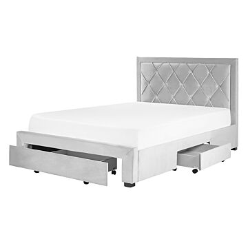 Storage Bed Light Grey Velvet Upholstery Eu King Size 4ft6 Tufted Tall Headboard Drawers Glam Design Beliani