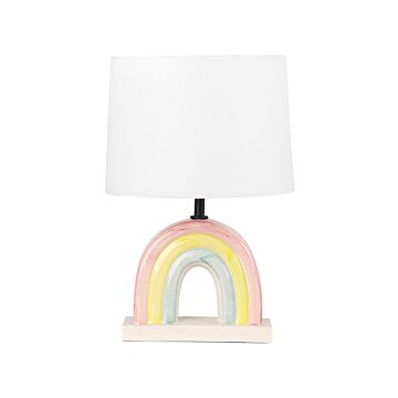 Table Lamp Multicolour Ceramic Polyester Cotton Drum Shaped Shade Half-round Rainbow Base Minimalistic Design Beliani