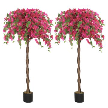 Homcom Set Of 2 Decorative Artificial Plants, Murraya Flowers In Pots, Fake Plants For Home Indoor Decor, 120cm, Purple And Red