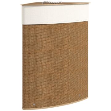 Homcom Bamboo Laundry Basket With Lid, 55l Corner Laundry Hamper With Removable Washable Liner Bag, Bathroom Triangle Washing Basket, 35 X 35 X 60 Cm, Brown
