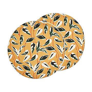 Set Of 2 Garden Cushions Multicolour Polyester ⌀ 40 Cm Round Leaf Pattern Motif Modern Design Throw Scatter Pillow Beliani