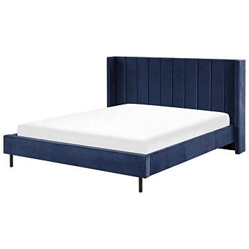 Eu Super King Size Bed Frame 6ft Navy Blue Velvet Slatted Base Beliani