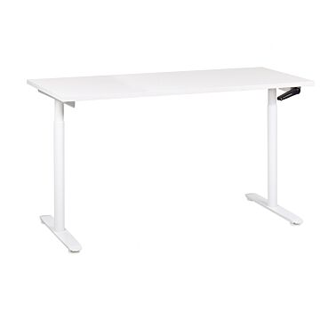 Manually Adjustable Desk White Tabletop White Steel Frame 160 X 72 Cm Sit And Stand Round Feet Modern Design Office Beliani