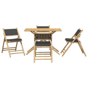 Vidaxl 5 Piece Folding Bistro Set With Dark Grey Cushions Bamboo