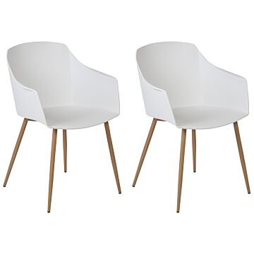 Set Of 2 Dining Chairs Plastic Light Green Minimalist Design Armrests Living Room Kitchen Furniture Beliani