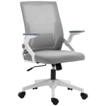 Vinsetto Mesh Office Chair, Desk Chair With Lumbar Support, Flip-up Armrest, Swivel Wheels, Adjustable Height, Grey