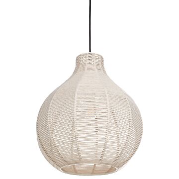 Pendant Hanging Lamp Beige Cotton Rope Cage Shade Japandi Natural Style Beliani