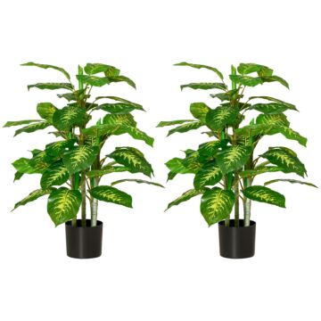 Homcom 2 Pcs Artificial Evergreen Tree Fake Decorative Plant In Nursery Pot For Décor, Green