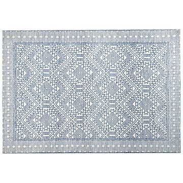 Area Rug Blue And White Polyester 160 X 230 Cm Geometric Pattern Solid Colour Modern Minimalistic Living Room Rug Beliani