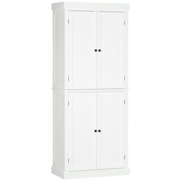 Homcom Freestanding Kitchen Cupboard With 4 Doors, Storage Cabinet With 6-tier Shelving And 4 Adjustable Shelves, White