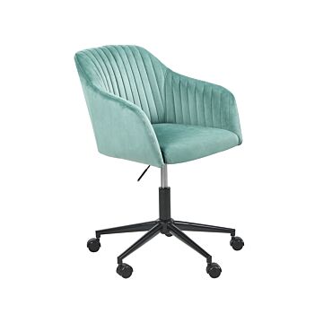 Office Swivel Chair Mint Green Velvet Height Adjustable Tufted Backrest Glamour Style Beliani
