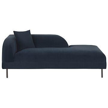 Chaise Lounge Dark Blue Velvet 2 Seater Left Hand Throw Cushion Retro Minimalistic Beliani