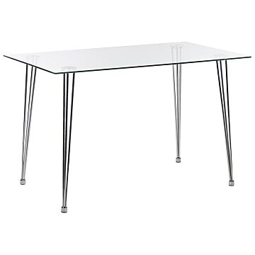 Dining Table Silver Tempered Glass Top Rectangular 120 X 70 Cm 4 Person Capacity Modern Design Beliani