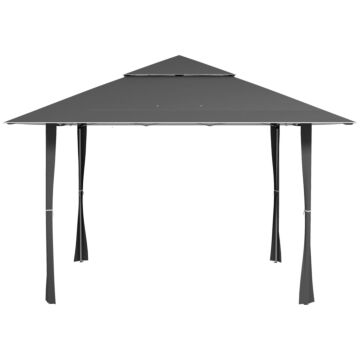 Outsunny 4 X 4m Pop-up Gazebo Double Roof Canopy Tent With Uv Proof, Roller Bag & Adjustable Legs Outdoor Party, Steel Frame, Dark Grey